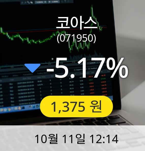 [코아스주가] 11일 오후 12시 14분 1,375원