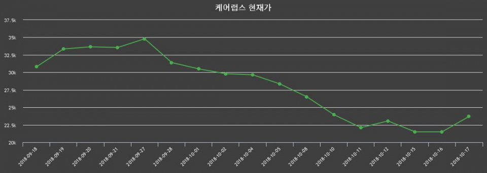 ▲지난 30영업일 동안 케어랩스 종목 종가정보