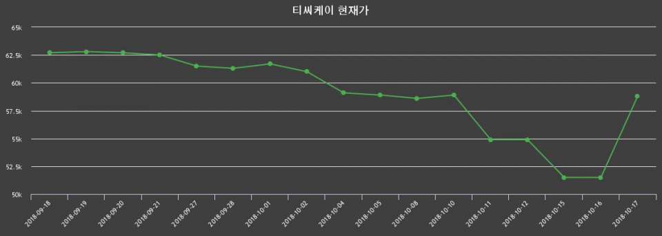 ▲지난 30영업일 동안 티씨케이 종목 종가정보