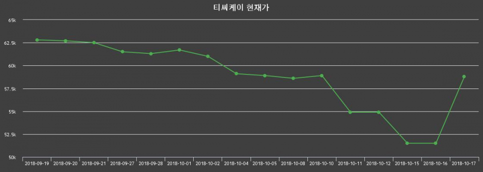 ▲지난 30영업일 동안 티씨케이 종목 종가정보