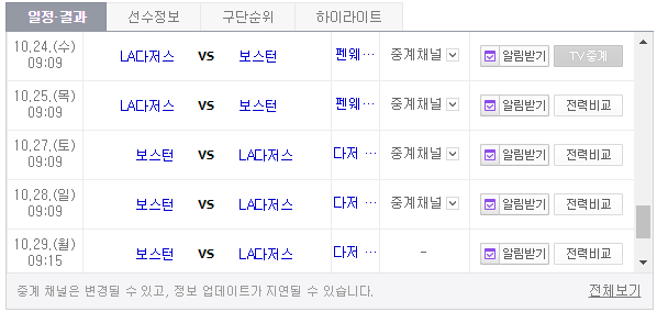 [월드시리즈진출] LA다저스 류현진 등판일정? 보스턴 '중계시간+중계채널' 미리 확인! LA다저스 남은 경기 일정까지