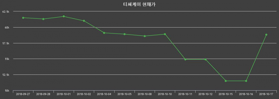 ▲지난 30영업일 동안 티씨케이 종목 종가정보