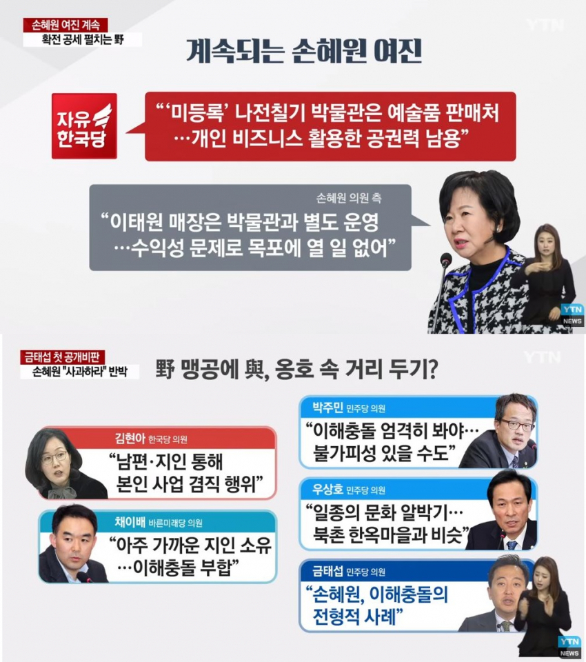 '금태섭' 손혜원 의원 목포 투기 의혹 지적···"금태섭 가짜뉴스 인용 정중한 사과 요구" 당내 대립 심화