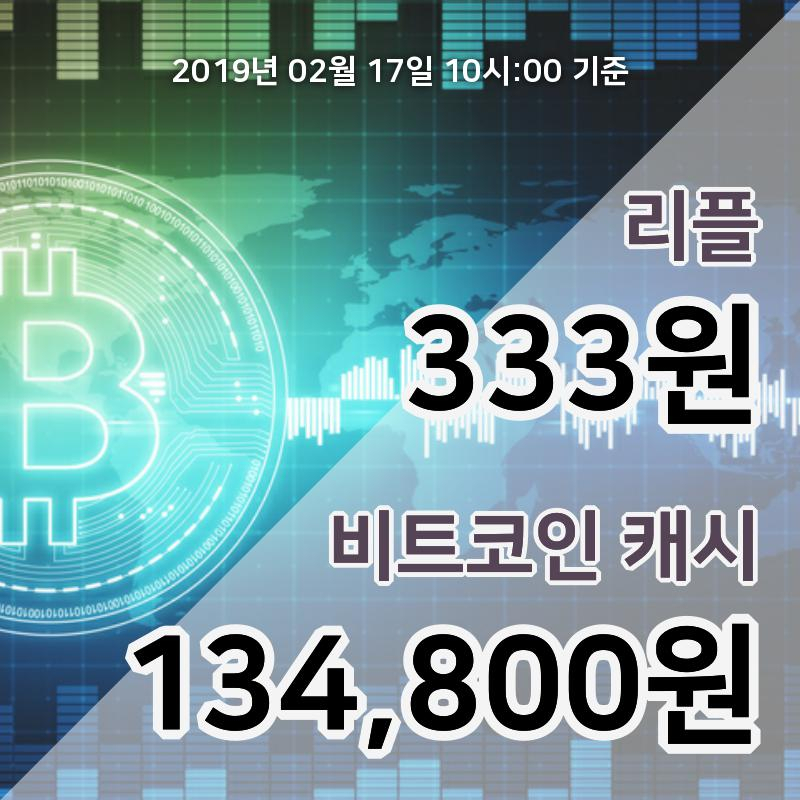 [코인원 시황] 17일 11시 리플 현재가 335원, 비트코인캐시 13만6000원