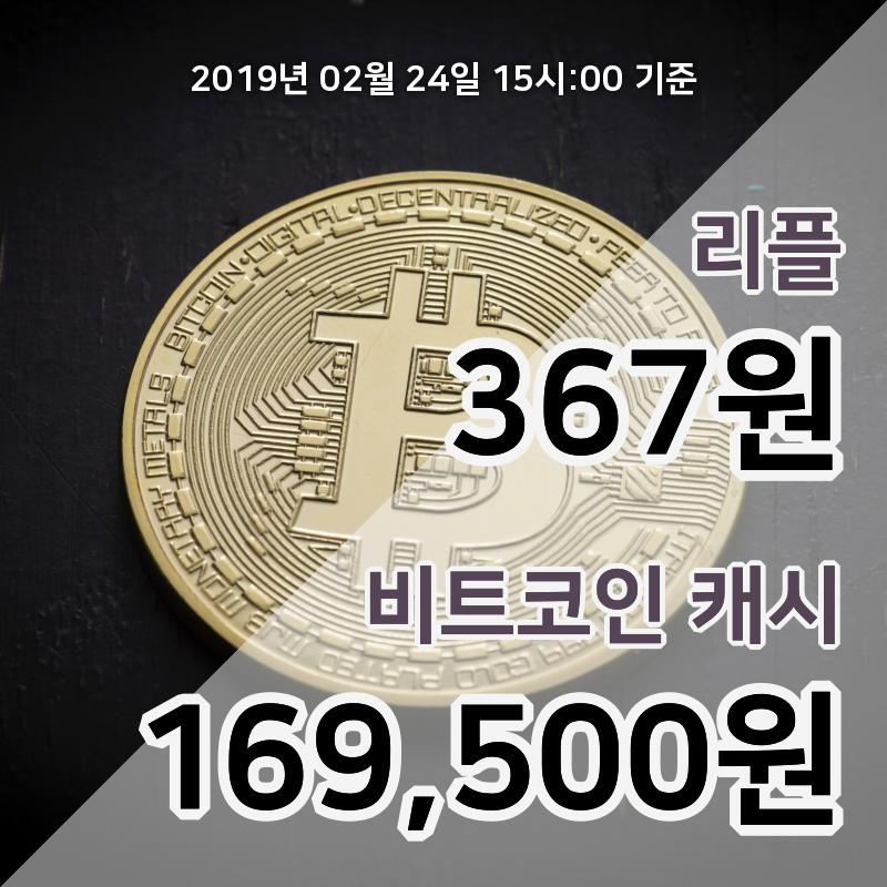 [코인원 시황] 24일 16시 현재 리플 371원 상승세, 비트코인캐시 17만500원 상승세