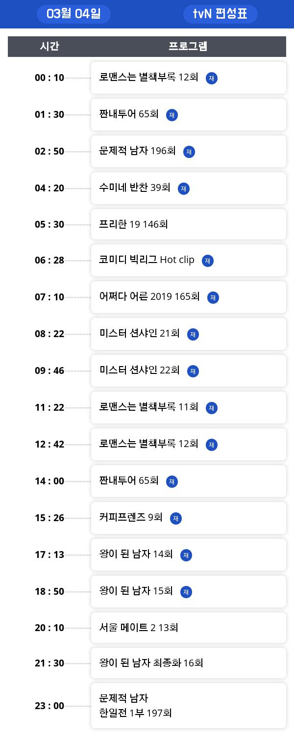 월요일 편성표 "짠내투어"  편성 시간