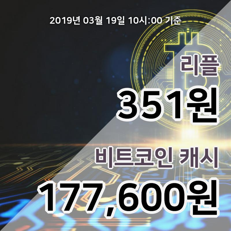 [코인원 시황] 19일 11시 현재 리플 355원 하락세, 비트코인캐시 18만3000원 하락세