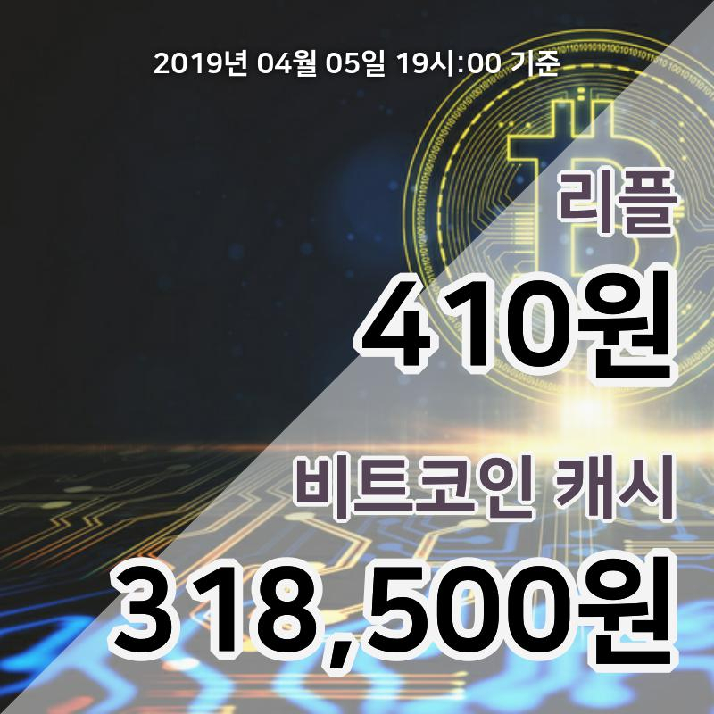 [코인원 시황] 5일 20시 리플 현재가 430원, 비트코인캐시 35만원