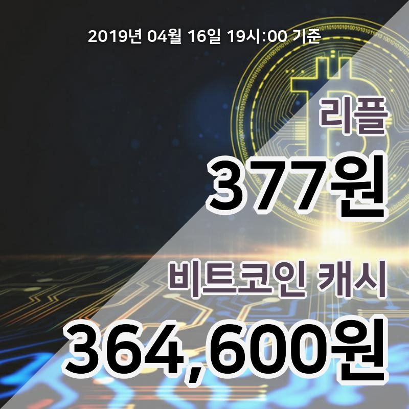 [코인원 시황] 16일 20시 리플 현재가 381원, 비트코인캐시 38만4000원