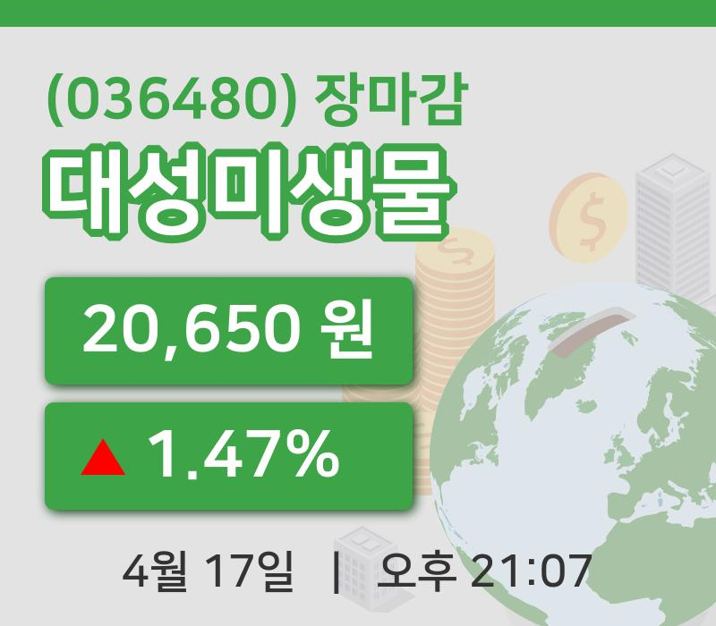 국내주식마감대성미생물 17일 20,650원 장 마쳐...