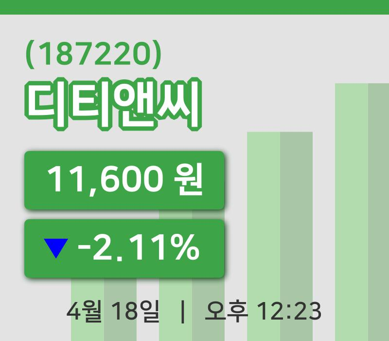[디티앤씨주가] 18일 12시 23분 현재 11,600원
