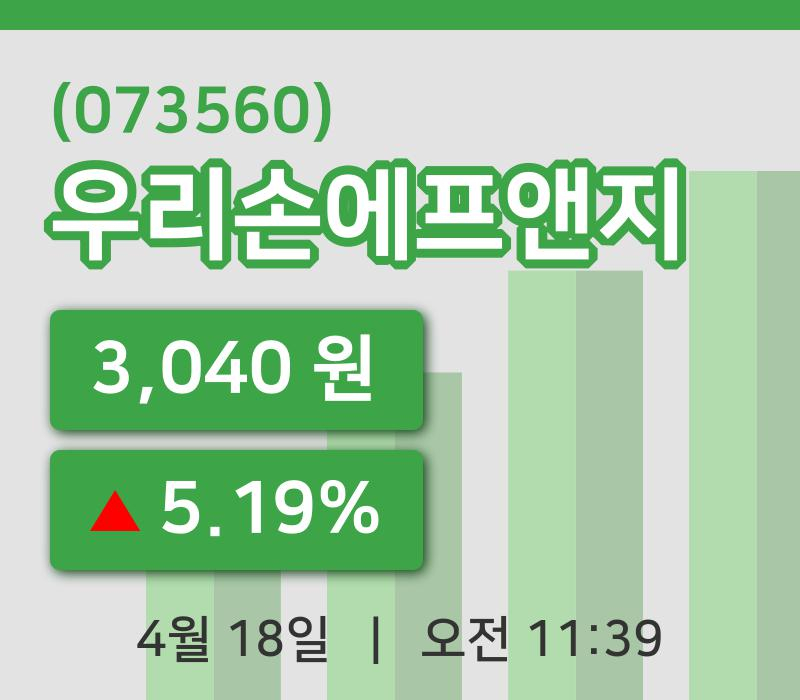 [우리손에프앤지주가] 11시 39분 현재 3,040원
