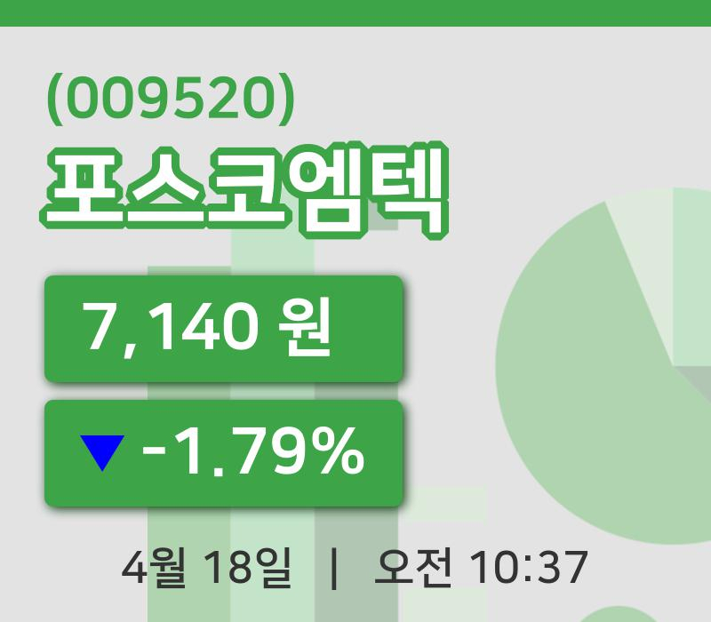[포스코엠텍주가] 18일 이시각 현재  7,140원