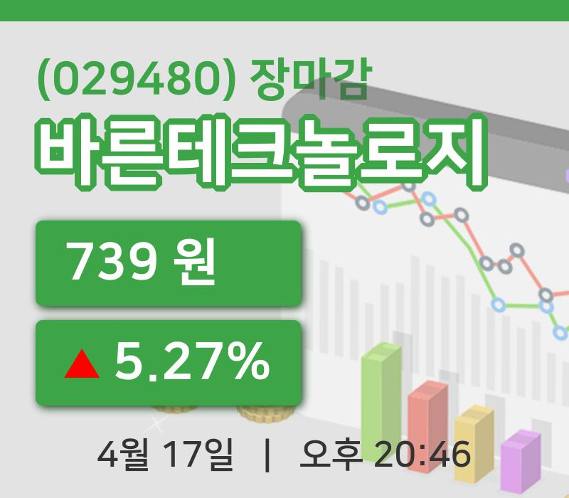 국내주식마감바른테크놀로지 17일 739원 장마감그래프복습 및 분석