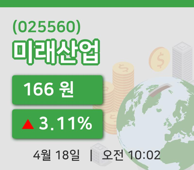 [미래산업주가] 18일 10시 02분 현재 166원