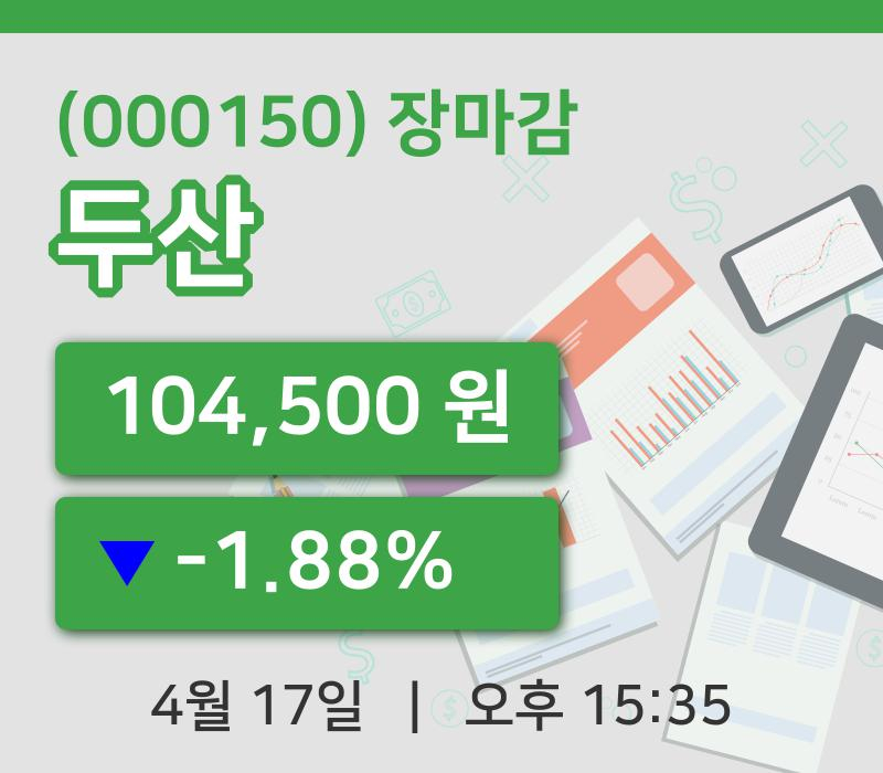 국내주식마감두산 17일 104,500원 장종료주식차트종합