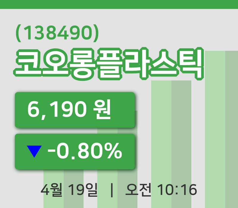 [코오롱플라스틱주가] 19일 이시각 현재  6,190원