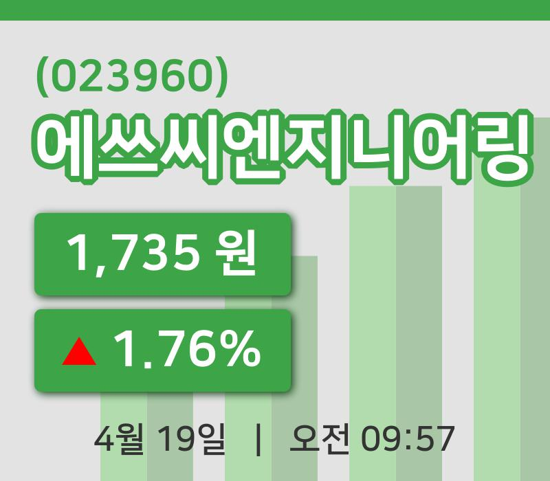 [에쓰씨엔지니어링주가] 19일 9시 57분 현재 1,735원