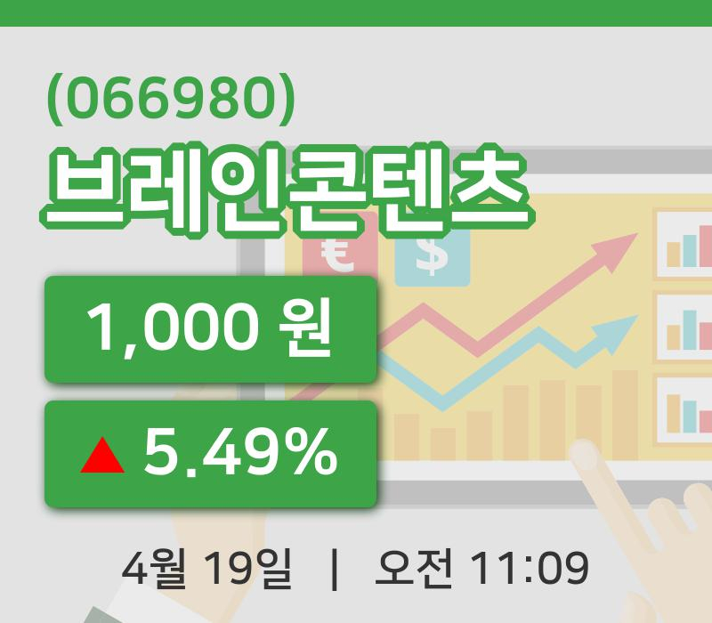 [브레인콘텐츠주가] 11시 09분 현재 1,000원