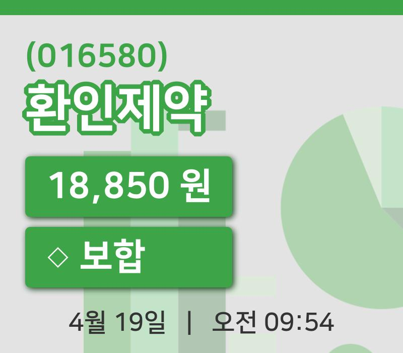 [환인제약주가] 19일 9시 54분 현재 18,850원