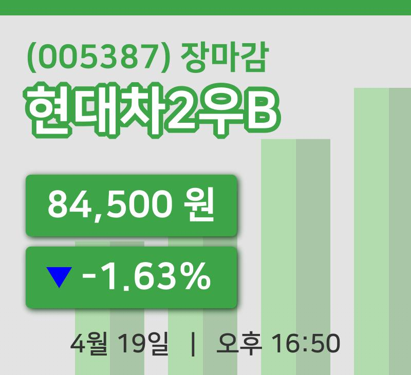 주식마감현대차2우B 19일 84,500원 장종료그래프통계 및 분석