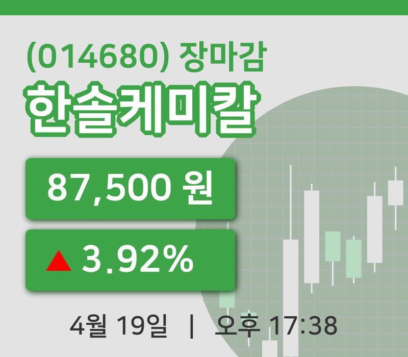 국내주식마감한솔케미칼 19일 87,500원 장 마쳐