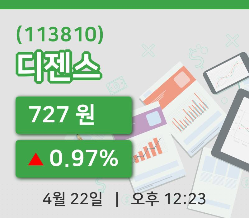 [디젠스주가] 22일 이시각 현재  727원