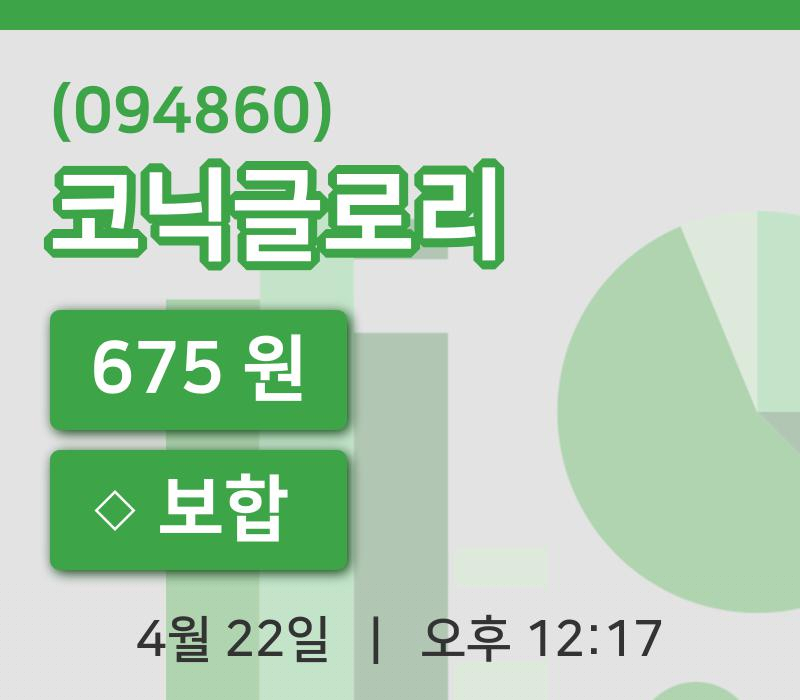 [코닉글로리주가] 22일 이시각 현재  675원