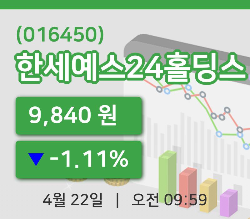 [한세예스24홀딩스주가] 9시 59분 현재 9,840원