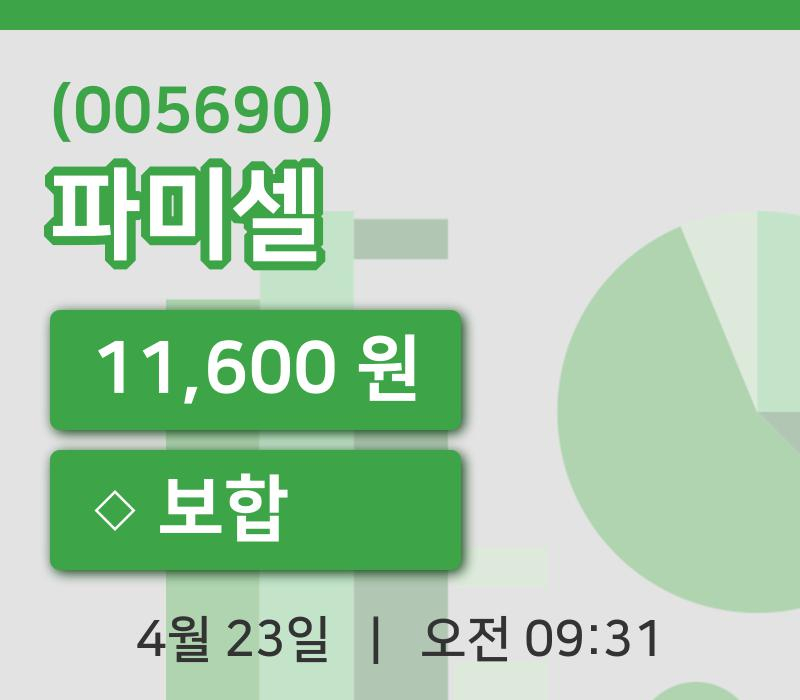 [파미셀주가] 23일 이시각 현재  11,600원