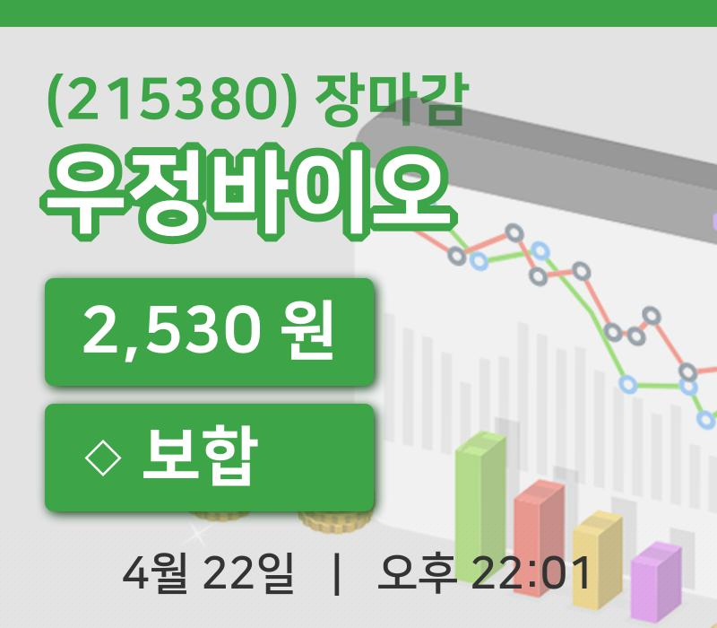 국내주식마감우정바이오 22일 2,530원 장마감그래프복습하기
