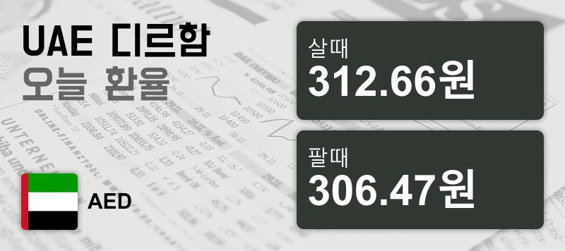 22일 UAE 환율 디르함 살때 312.66원, 팔때 306.47원 ▲0.08%상승
