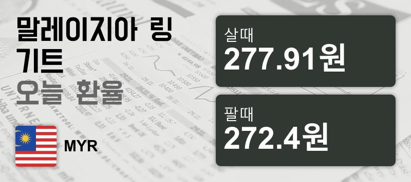 말레이시아 22일 링기트 살때 277.91원, 팔때 272.4원 ▲0.33%상승