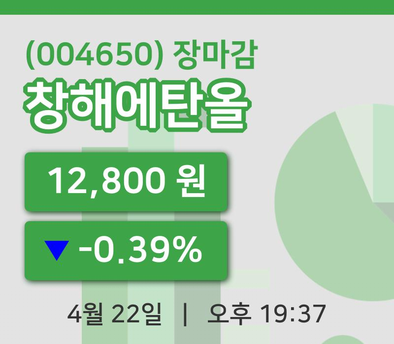 국내주식마감창해에탄올 22일 12,800원 마감...