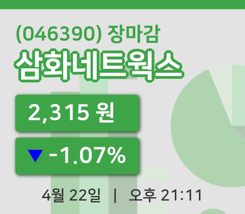 국내주식마감삼화네트웍스 22일 2,315원 장마감...