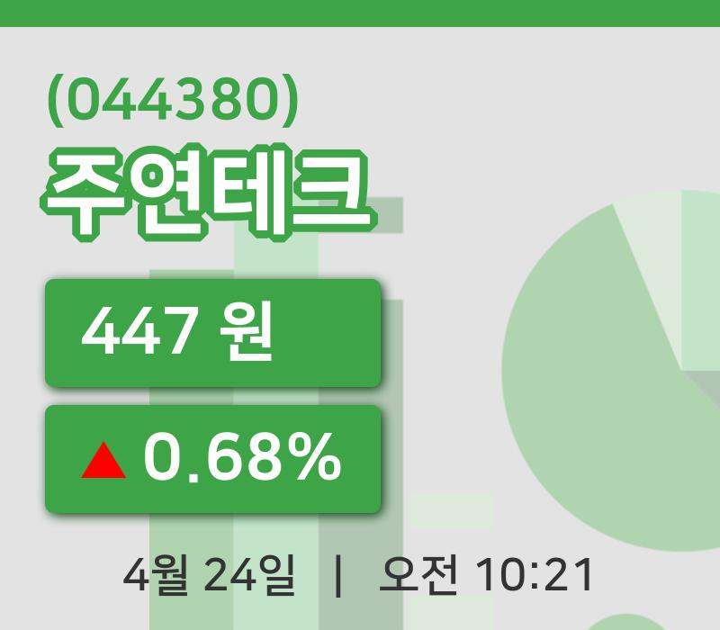 [주연테크주가] 24일 이시각 현재  447원