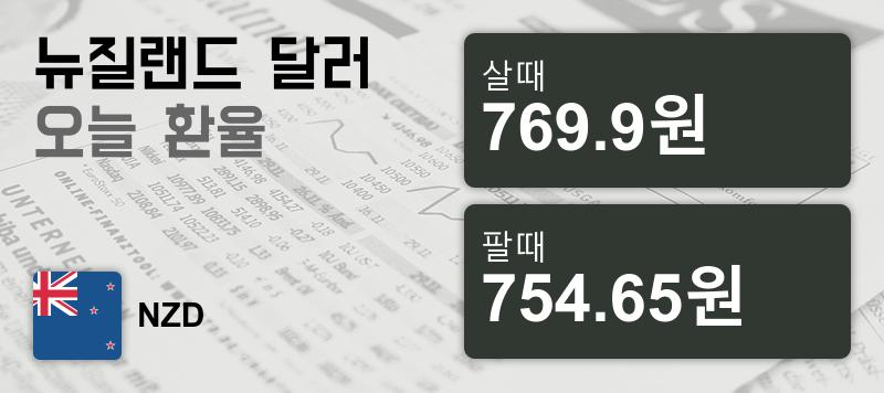 23일 뉴질랜드 달러 살때 769.9원, 팔때 754.65원 ▲0.24%상승