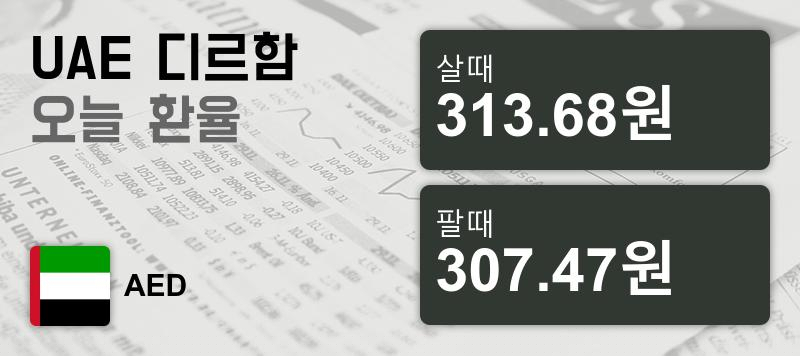 23일 디르함화 UAE 환율 살때 313.68원, 팔때 307.47원 ▲0.33%상승