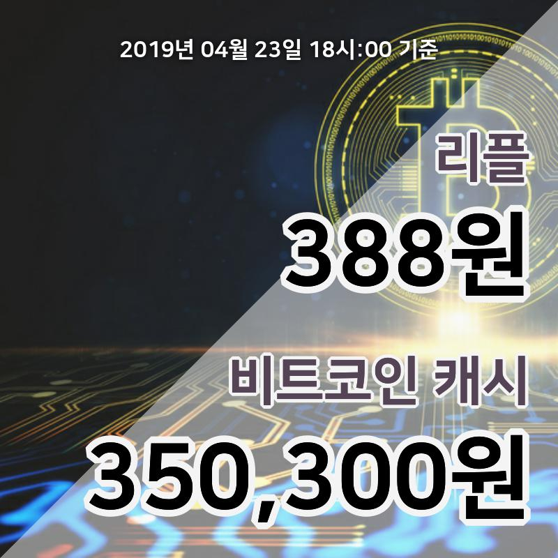 [코인원 시황] 23일 19시 리플 현재가 382원, 비트코인캐시 35만9500원