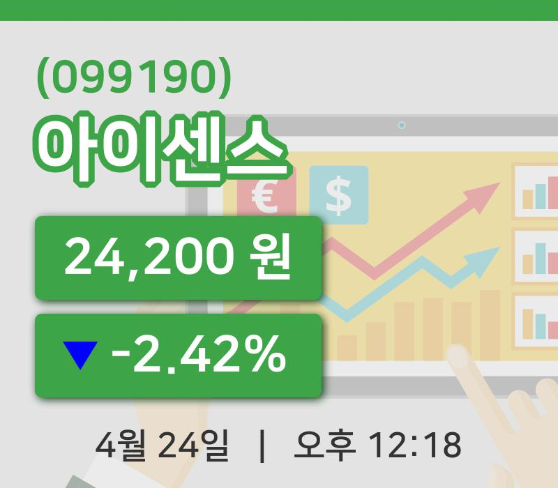 [아이센스주가] 24일 12시 18분 현재 24,200원