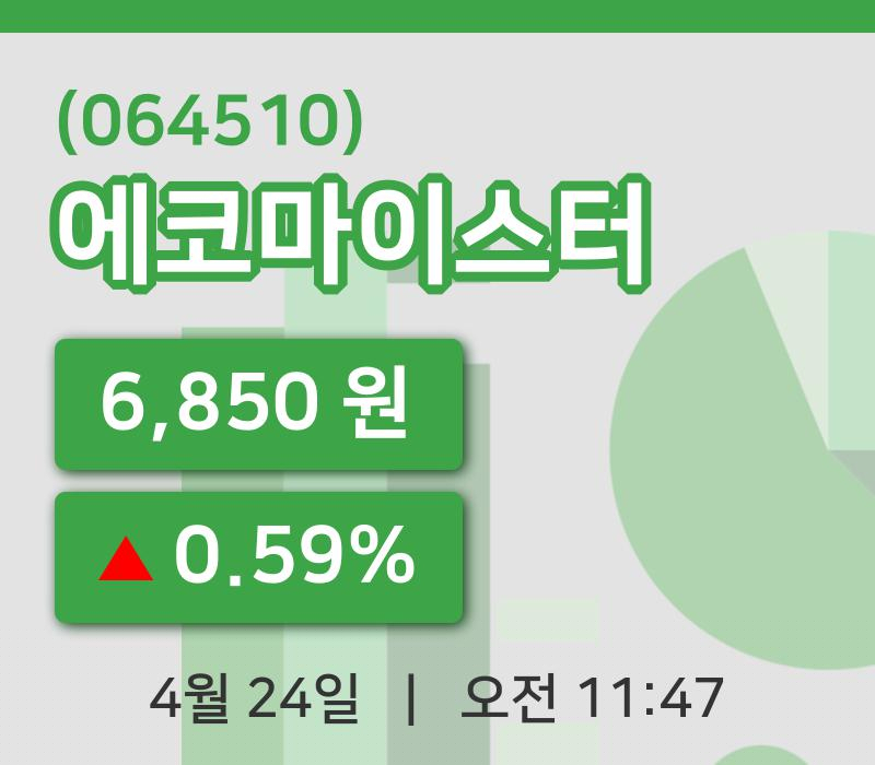 [에코마이스터주가] 24일 11시 47분 현재 6,850원
