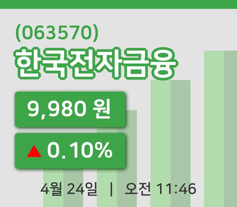 [한국전자금융주가] 24일 11시 46분 현재 9,980원