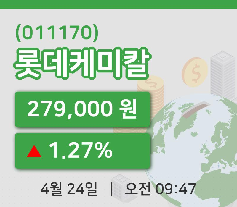 [롯데케미칼주가] 24일 이시각 현재  279,000원