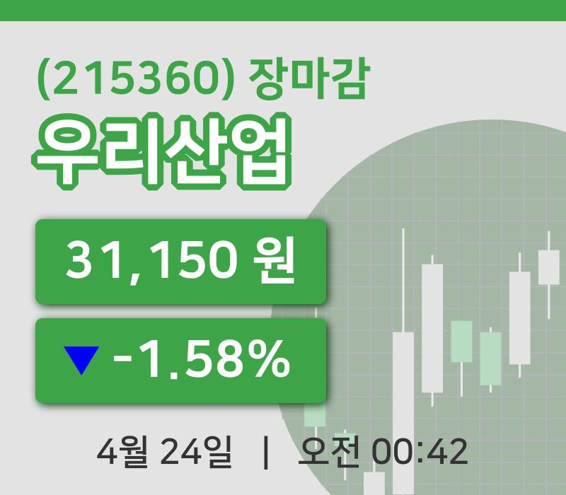 주식마감우리산업 24일 31,150원 마감그래프종합분석