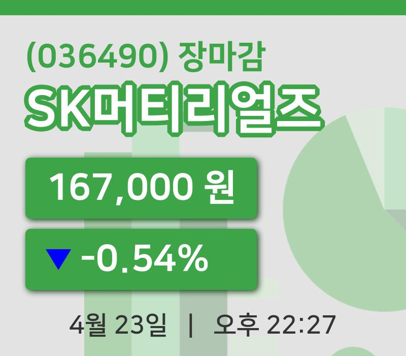 국내증시마감SK머티리얼즈 23일 167,000원 장마감...