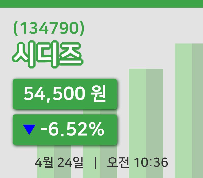 [시디즈주가] 24일 10시 36분 현재 54,500원