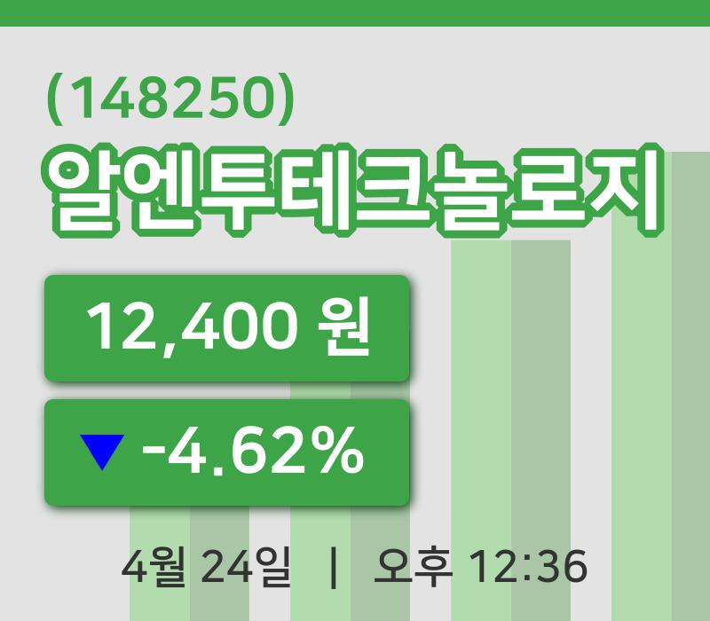 [알엔투테크놀로지주가] 12시 36분 현재 12,400원