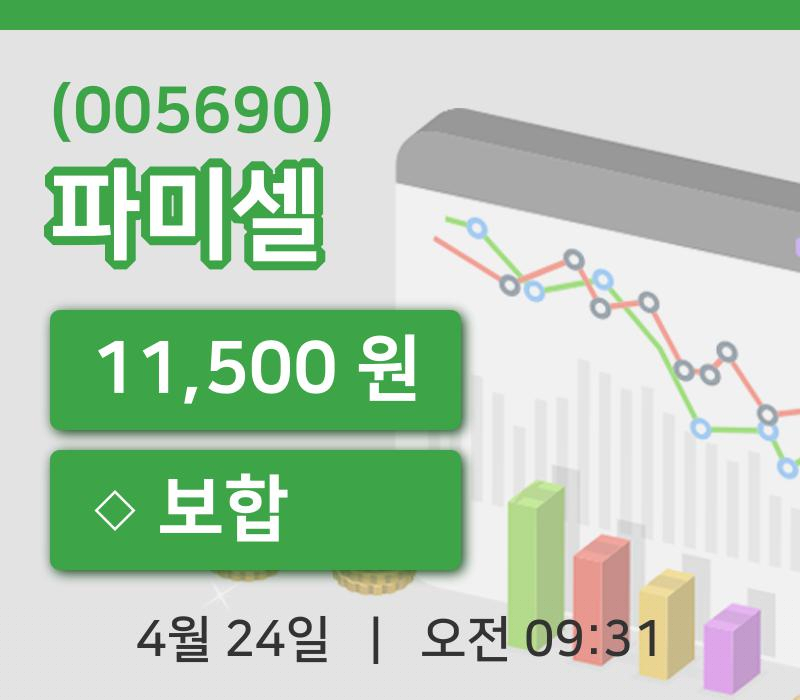 [파미셀주가] 24일 이시각 현재  11,500원