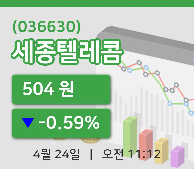 [세종텔레콤주가] 24일 이시각 현재  504원