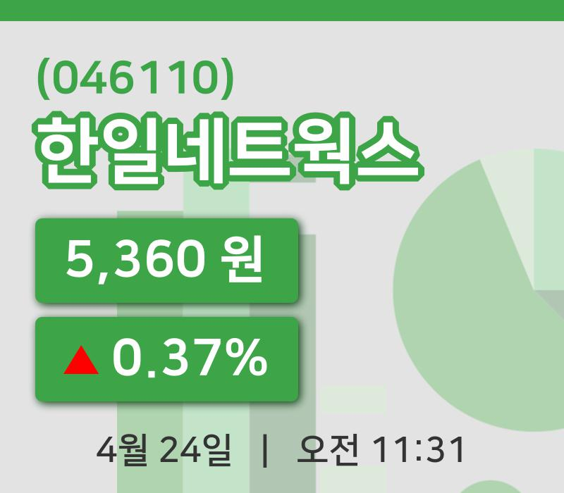 [한일네트웍스주가] 24일 이시각 현재  5,360원